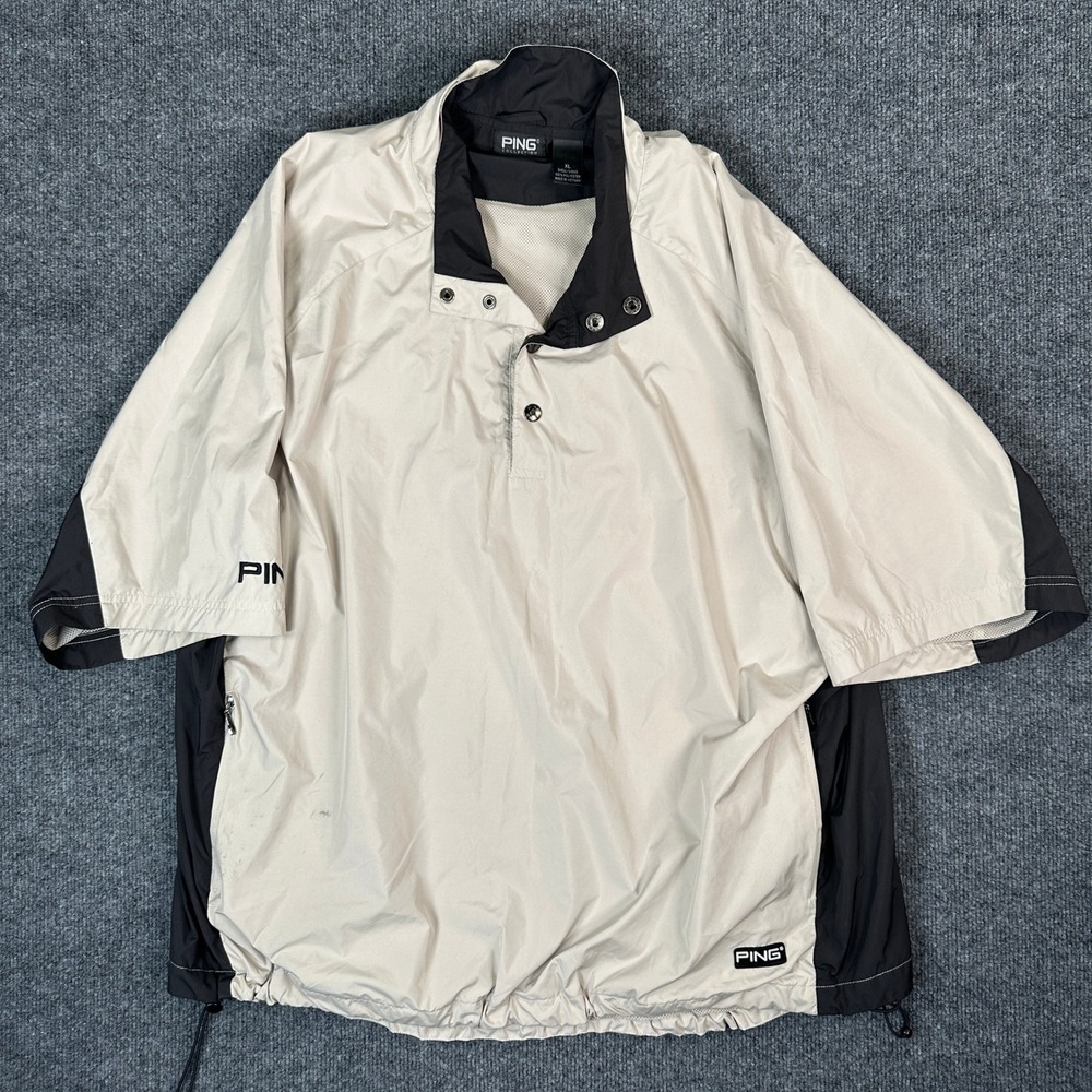 Ping Collection Men's XL Golf Windbreaker Short Sleeve Pullover Tan Black Lined